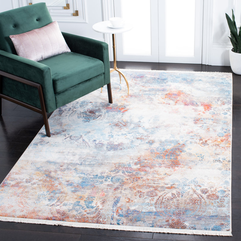Tapis bleu / beige Curlee, Rectangle 8 pi x 10 pi