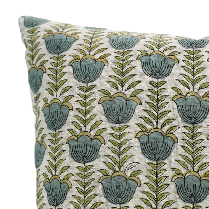 Housse de coussin en lin imprimée à la main Fabividine Lotus, H 14 po x l 20 po