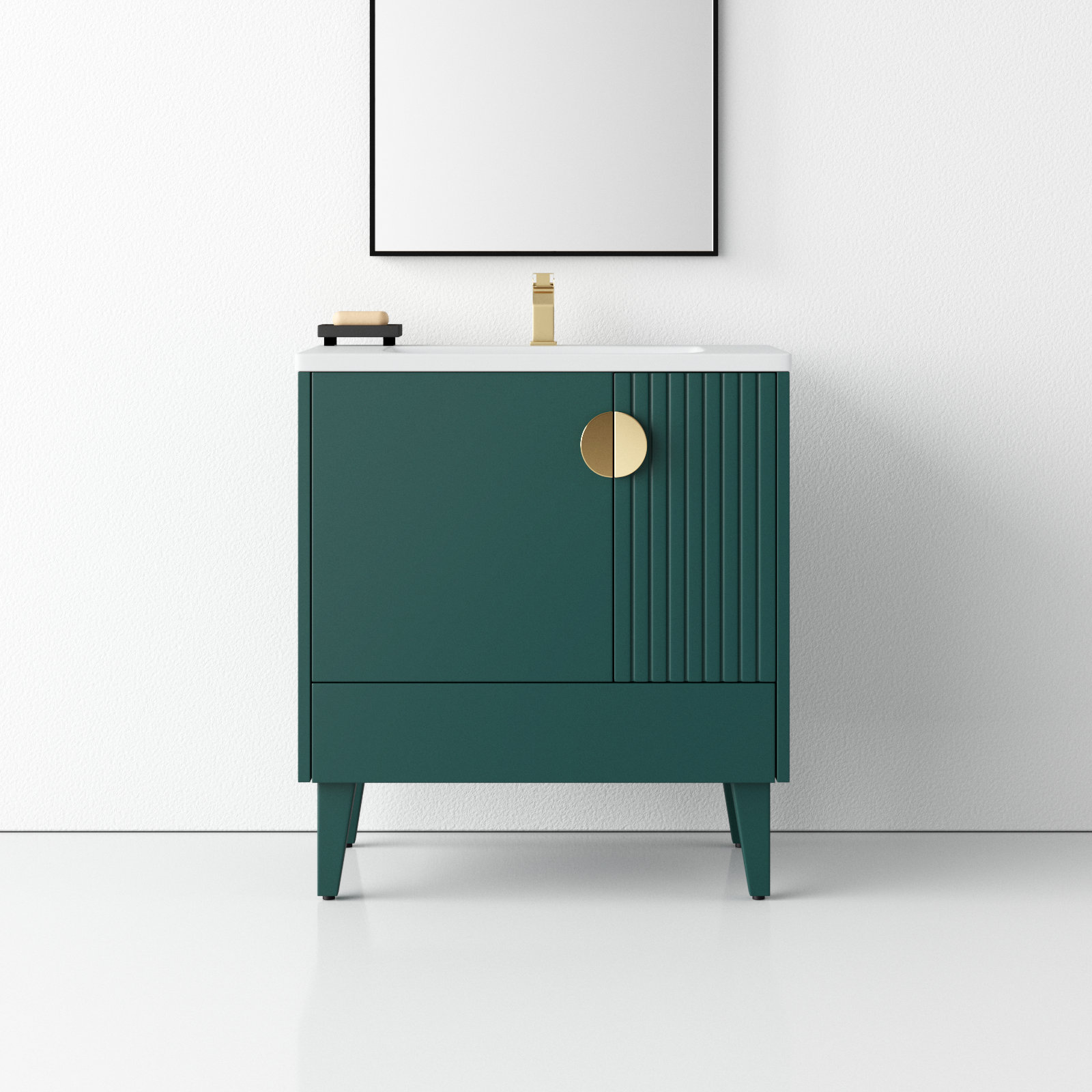 Saimah 30'' Single Bathroom Vanity, Satin Brass, Green