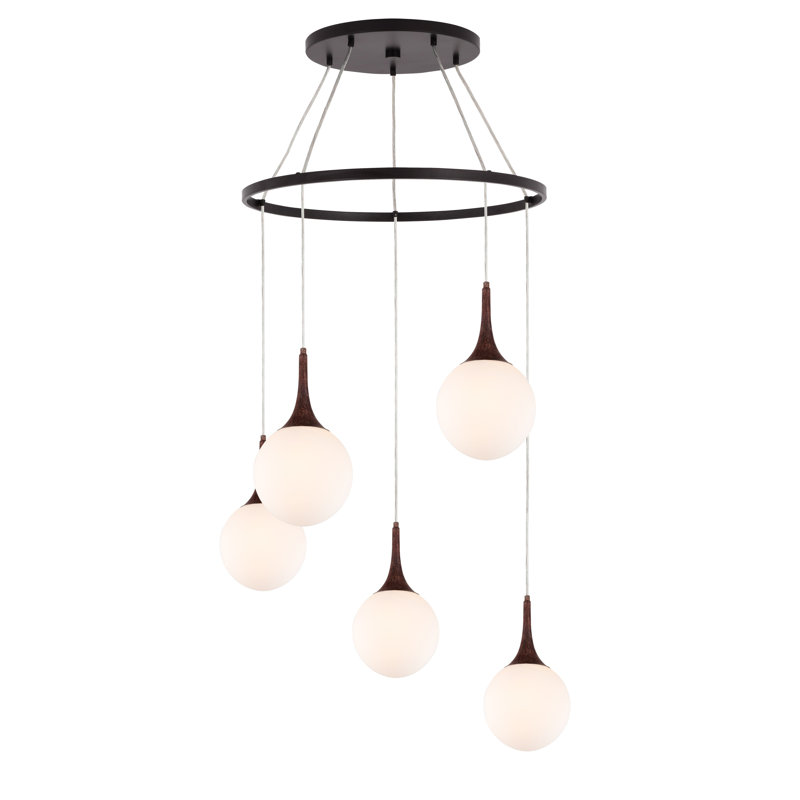 Luminaire suspendu en grappe 5 lumières Ovellette, Noyer / Bronze