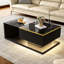Modern Led Coffee Table - High-Gloss With Tempered Glass Top & Bluetooth Lighting (90X50Cm)-450800038-463094784