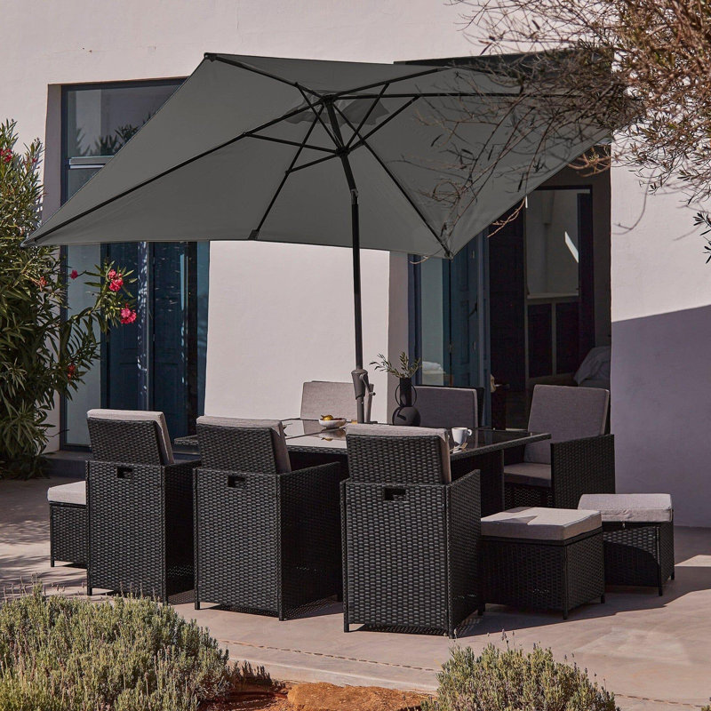 Allexia 10 - Person Wicker Patio Dining Set with Rectangular Table , Cushions Included, Grey, Yes