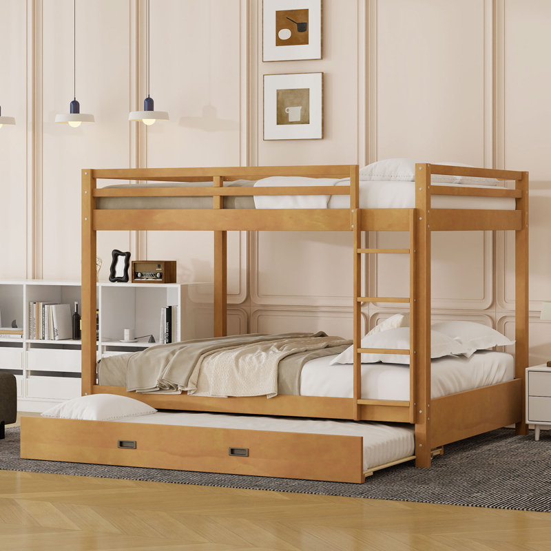 Grand lit superposé en bois avec échelle et lit gigogne, Bois