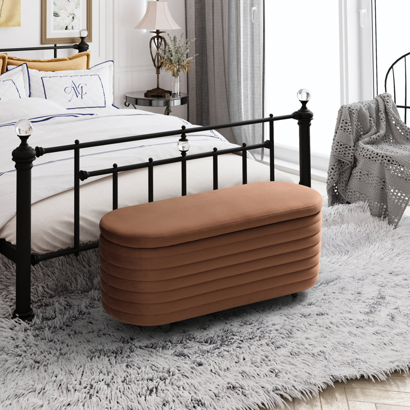 Banc de rangement rembourré en polyester Farrah, Brun, H 18,1 po x l 42,5 po x P 17 po
