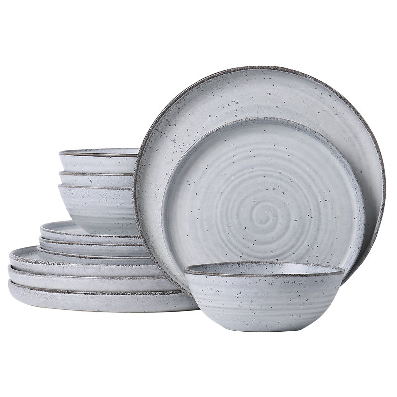  12 Piece Stoneware Dinnerware Set - Service For 4, Gray