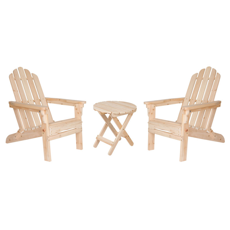 Candias Solid Wood Folding Adirondack Chairs with Table Set, Natural