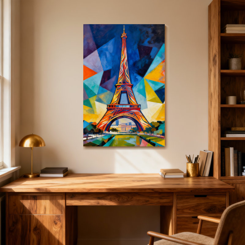 Scénario et paysages urbains colorés, tour Eiffel géométrique, H 30 po x l 20 po