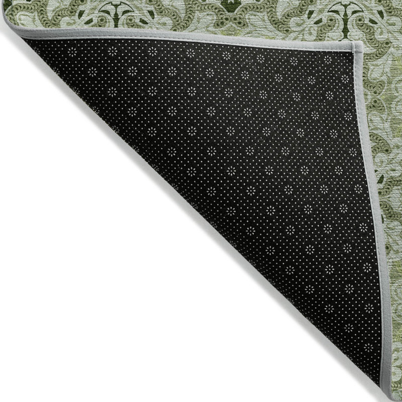 HomeRoots 3' X 5' Artichoke Green And Fern Green Medallion Washable Indoor Outdoor Area Rug