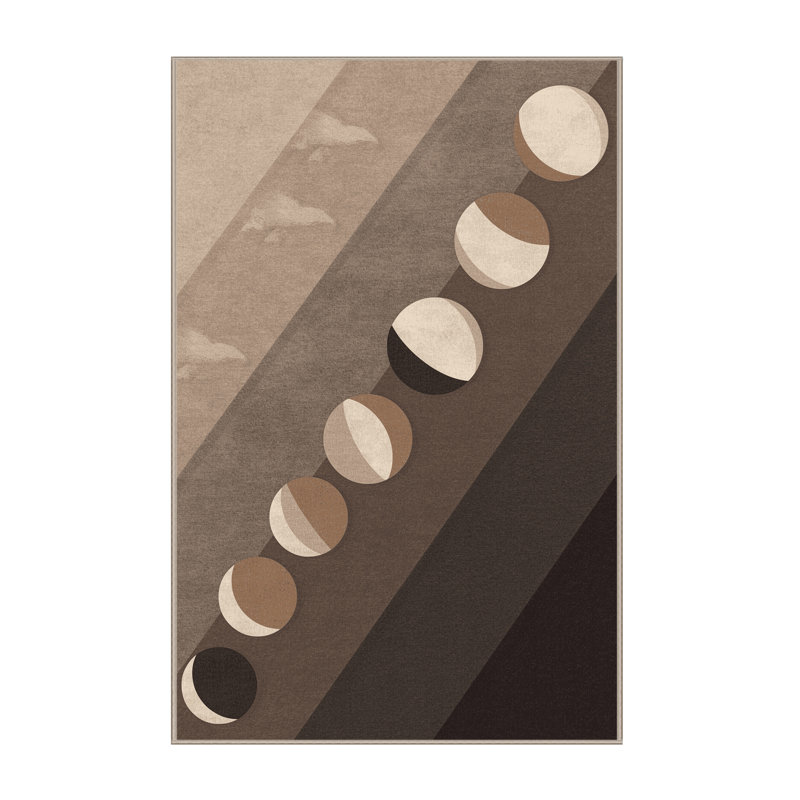Machine Washable Ovetta Lunar Phases Minimalist Rug in Brown – Beige Binding, 4x6