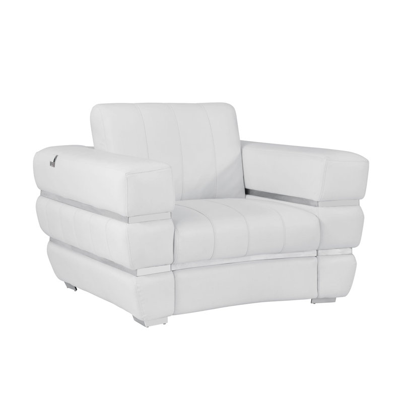Monza Top Grain Italian Leather Chair, White Genuine Leather