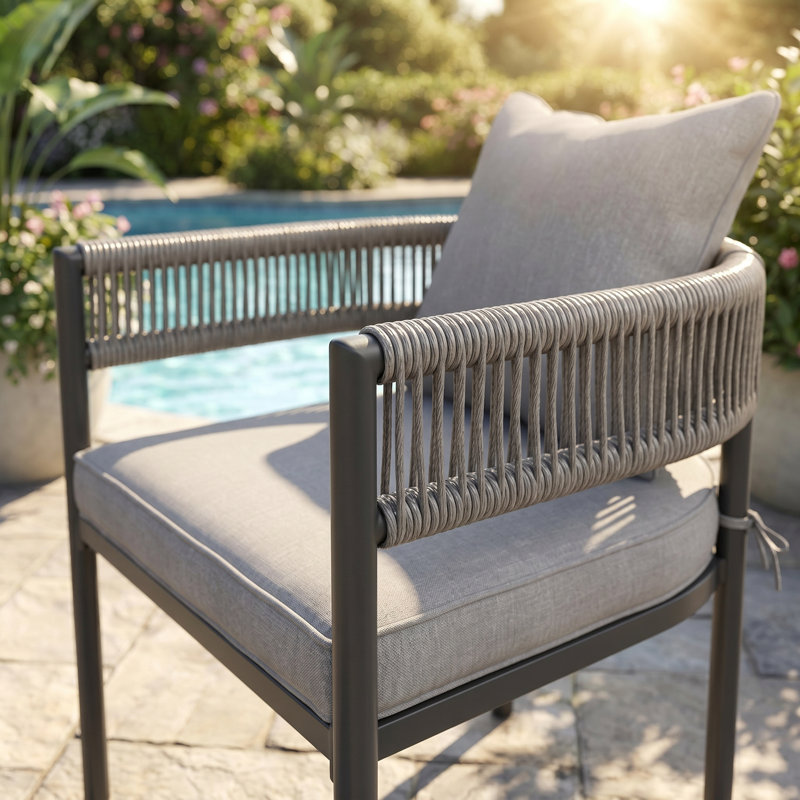 Chaises de salle à manger d'extérieur en PE avec coussins 4 pièces, Coussin gris / accoudoir gris