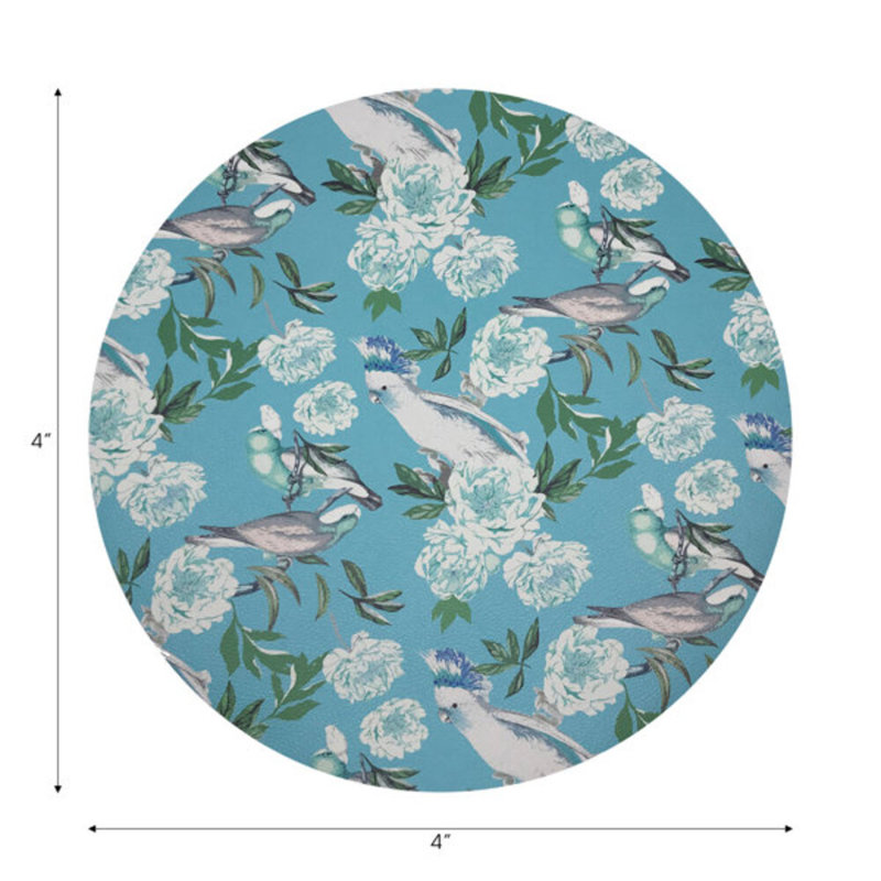 Sous-verres ronds en cuir pivoine Inspira Azur, Azur