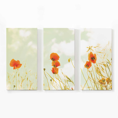 Douce brise de coquelicot | Impression sur toile 3 panneaux