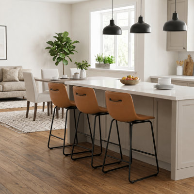 Modern 26" PU Leather Swivel Counter Stool With Low Back Sled Base Footrest