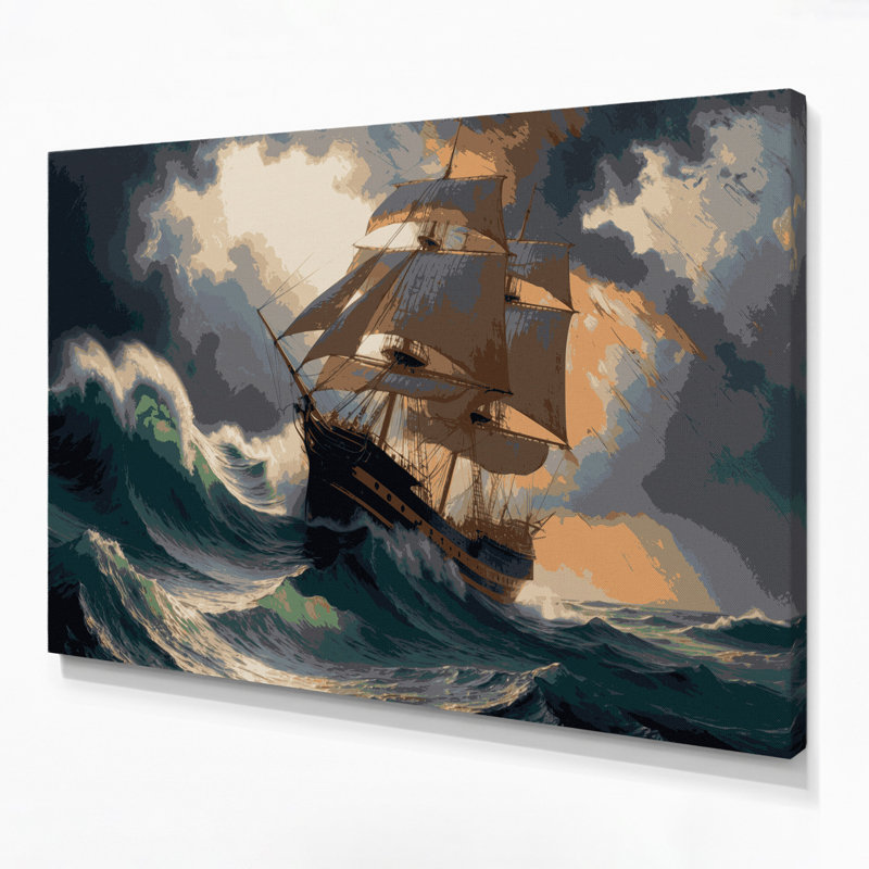 Nautical Traditional Maritime Black Canvas Wall Art, 16" H x 20" W