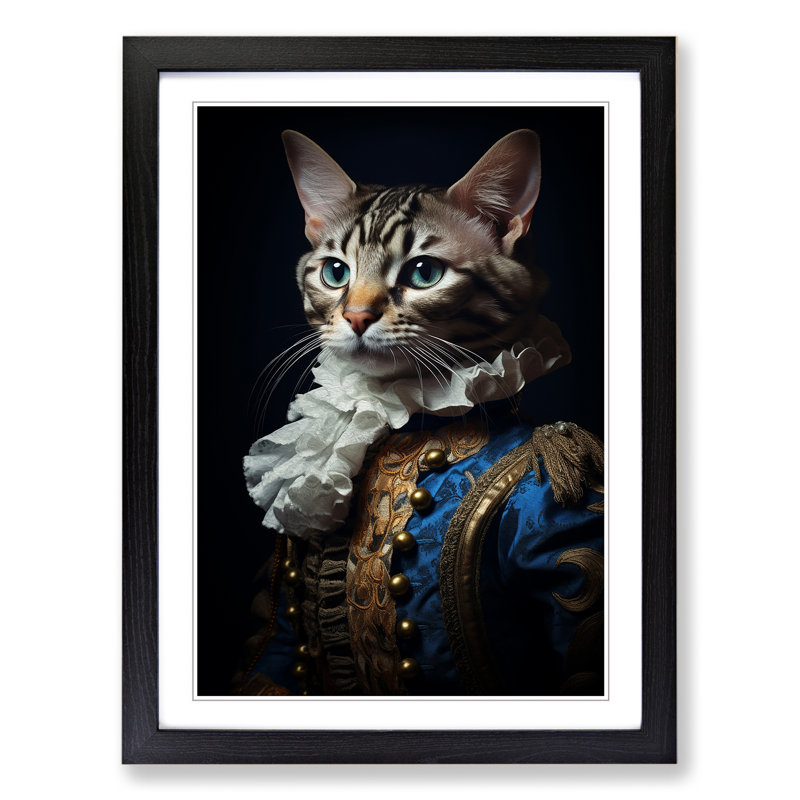 Bengal Cat Rococo Art - Framed Print, 34cm H x 25cm W x 2cm D, Black Framed