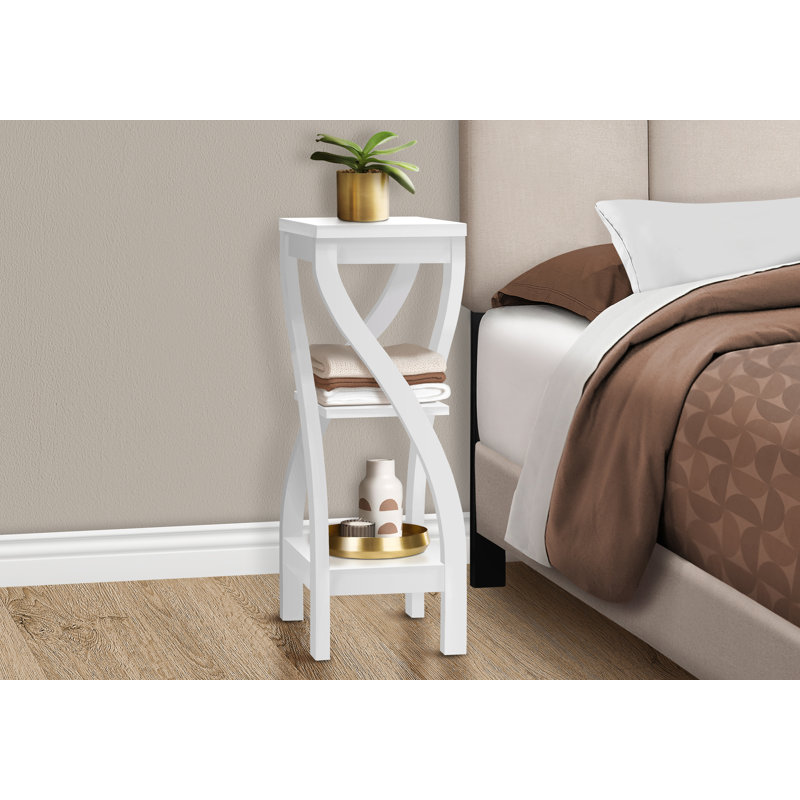 Table d'appoint, côté, bout, support à plante, carré, salon, chambre à coucher, stratifié blanc, contemporain, moderne, Blanc