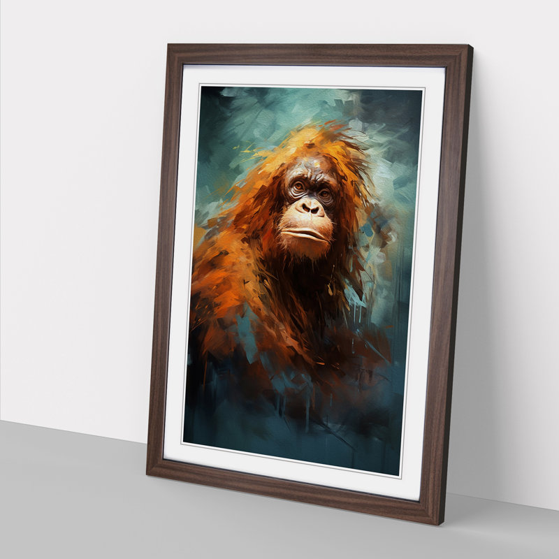 Orangutan Gestural No.3 - Single Picture Frame Print on Wood, Walnut Framed, 64cm H x 46cm W x 2cm D