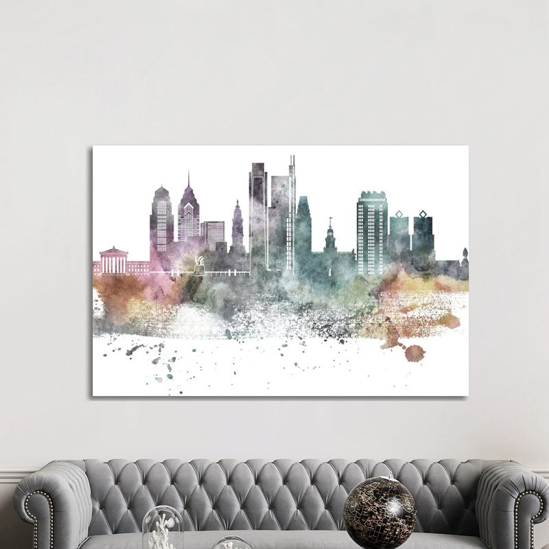 Philadelphia Pastel Skylines, H 40 po x l 60 po x P 1,5 po, Philadelphie