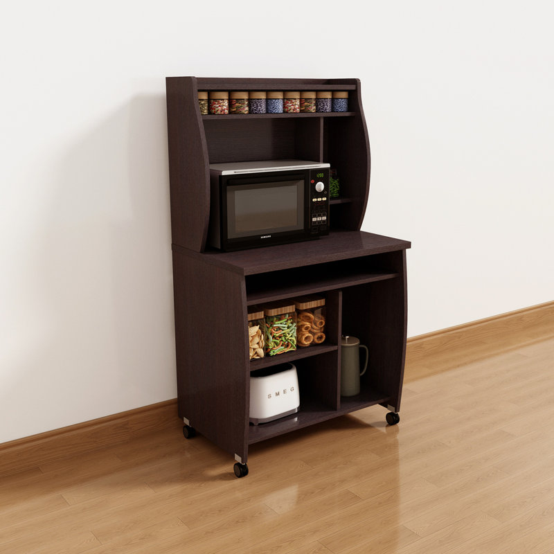 Microwave cart computer cart utility cart with hutch shelves, Espresso