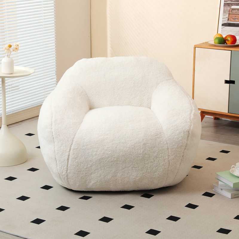 Compression High Quality Teddy Fabric Large Arn Bean Bag Chair, Ivory Teddy
