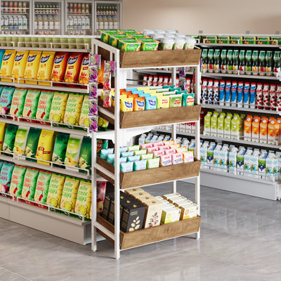 Retail Display Stand, Snack Rack With Storage Shelves