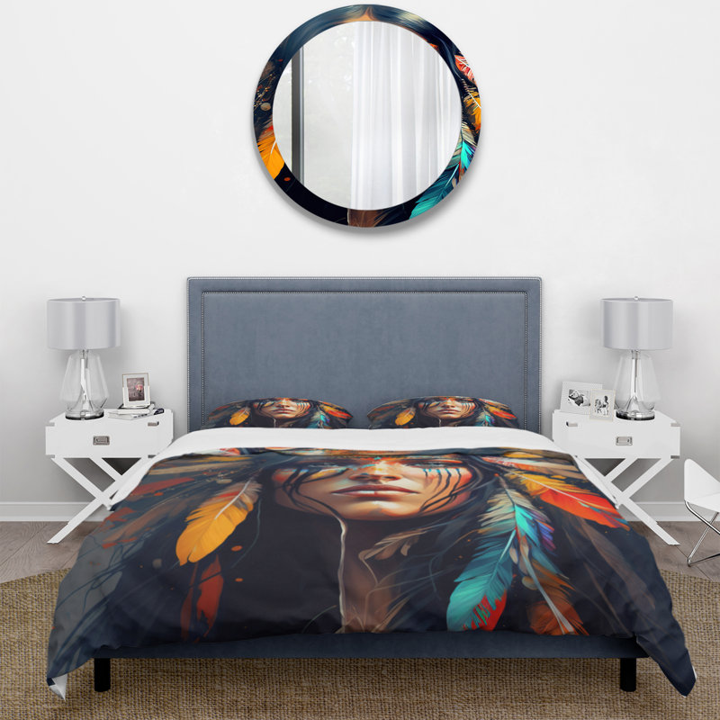 Ensemble de housse de couette Colorful Native American Woman VI - Portrait de femme - Microfibre de polyester