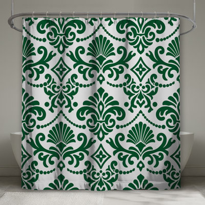 Green Damask Pattern Shower Curtains Extra Long