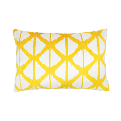 Lagoon Yellow Silk Velvet Ikat Pillow, 16" X 24"