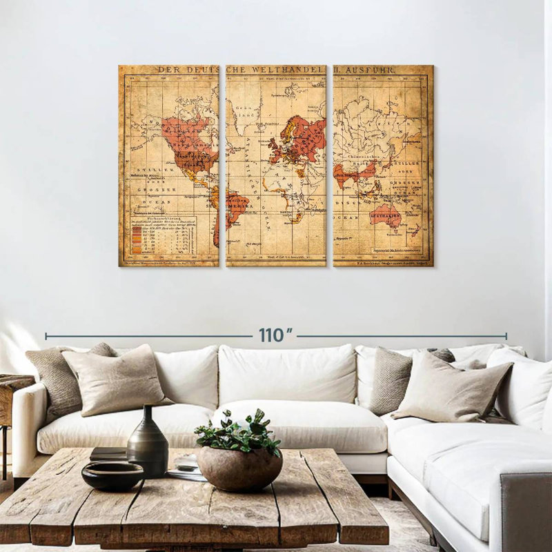Ancienne carte du monde allemand, H 48 po x l 74 po