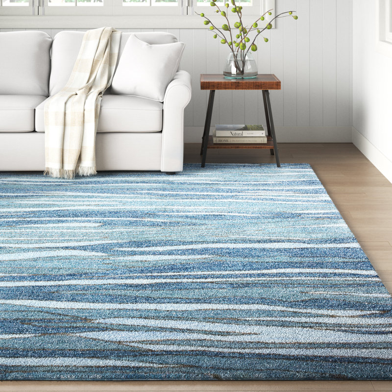 Tapis bleu touffeté à la main Asfand, Rectangle 5 pi 6 po x 8 pi 6 po