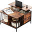 Table basse réglable à hauteur réglable avec compartiment caché et 3 tablettes pour la famille moderne rustique - 31,5 po