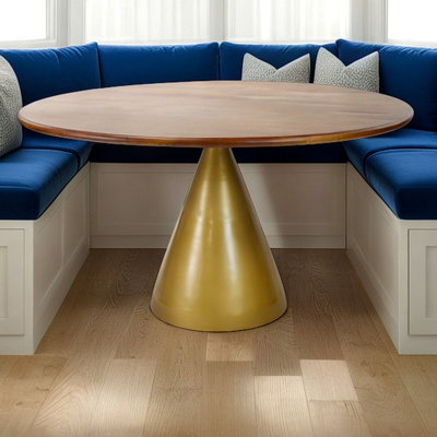 Gio Round Solid Wood Top Metal Base Dining Table