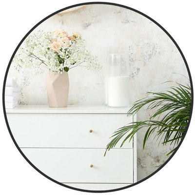24 Inch Black Round Bathroom Wall Mirror - 4Mm Hd Glass, Rust Aluminum Alloy Frame, Backing, Easy To Install On Metal Framed For Shatterproof Film, Installation Tools Provided In Box