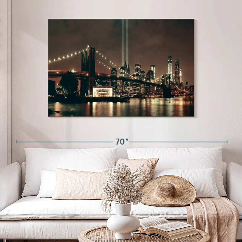 Lueur de nuit du pont Sireci Brooklyn, H 32 po x l 48 po