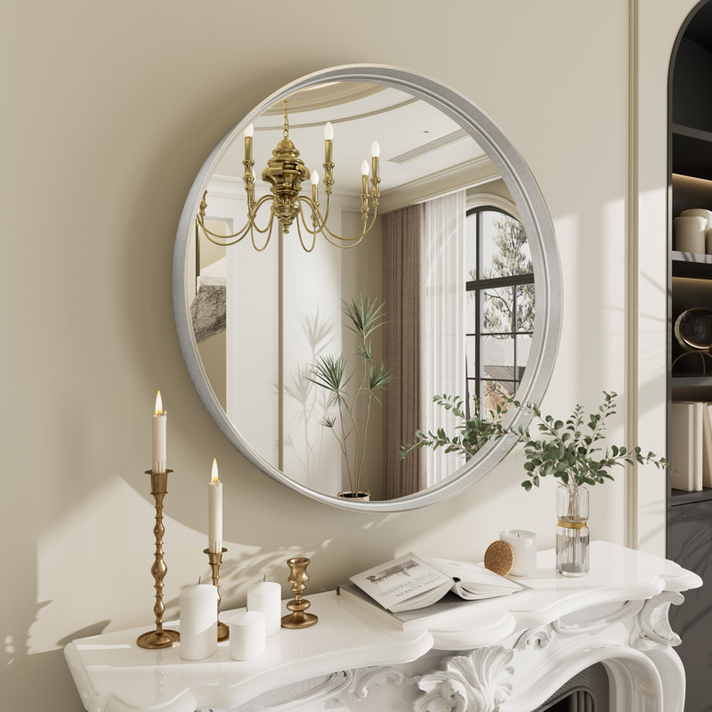 Miroir mural Aevar, 30 po x 30 po, Argent brossé