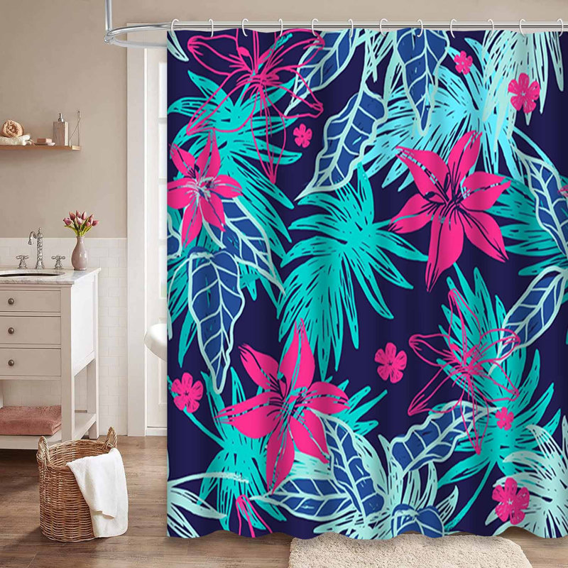 Rideau de douche imperméable à motif floral en forme de palmier avec 12 crochets, L 72 po x l 84 po