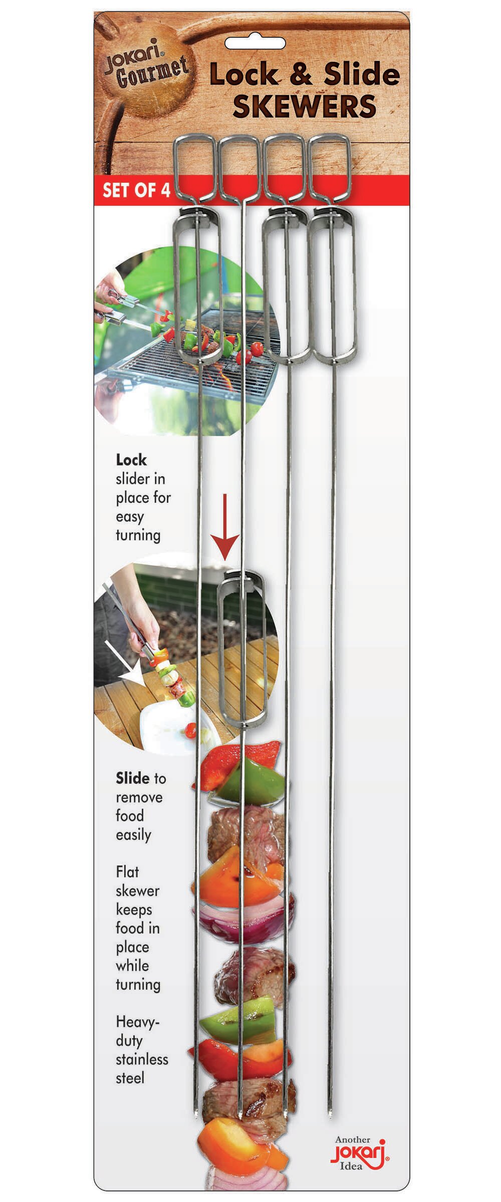 Stainless Steel Flat Skewers, Set of 4, Silver