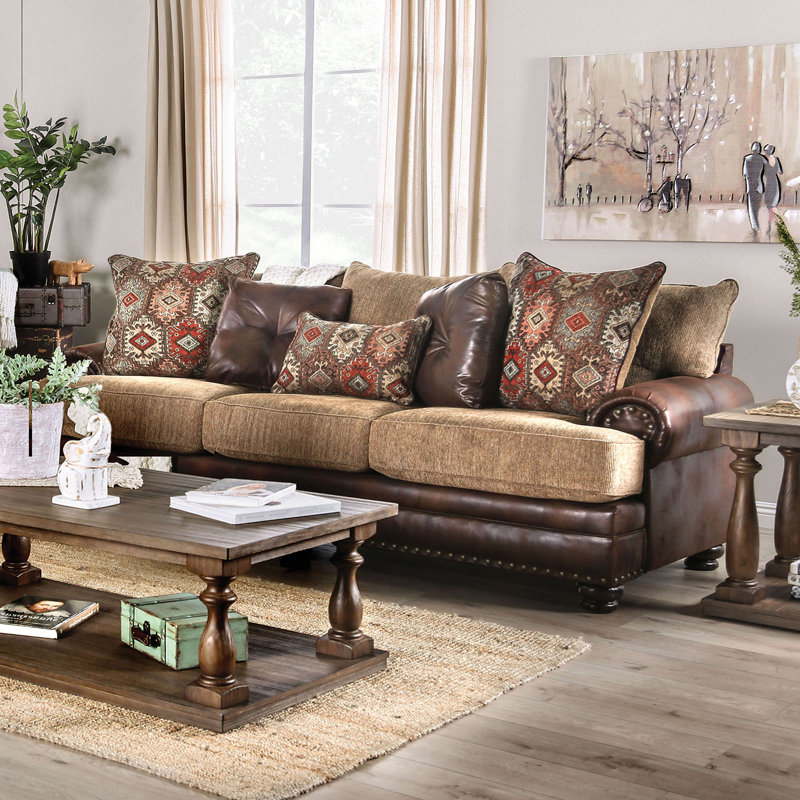 99" W Transitional Sofa, Brown/Tan