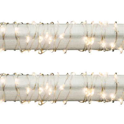 Set of 2 Outdoor Electric Warm White Micro LED Light Strings – 20-Foot Fairy Lights with Silver Wire and UL Outdoor Adapter