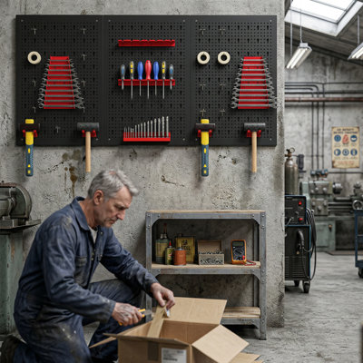 28 panneaux perforés en métal avec accessoires, 28 pièces, noir et rouge