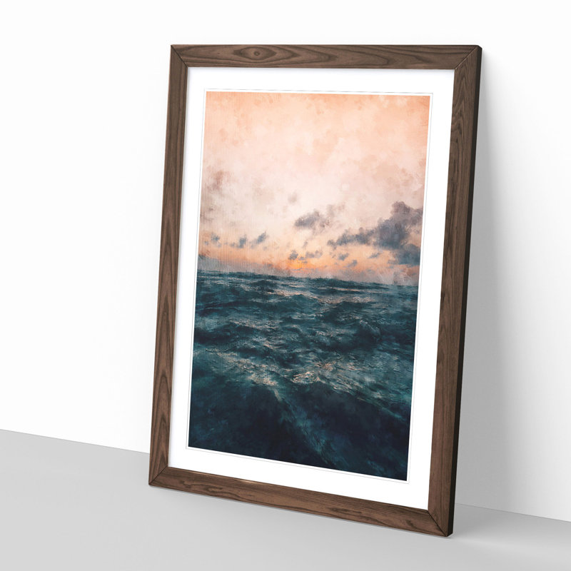 Ocean Beneath a Peach Sky - Picture Frame Graphic Art Print, Walnut Framed, 87cm H x 62cm W x 2cm D