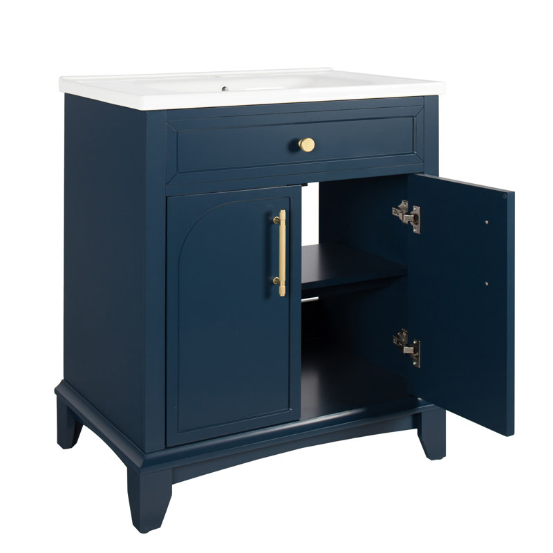 Meuble-lavabo 28 po avec comptoir en céramique, Bleu