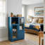 Armoire de rangement multifonctionnelle peinte, panneau de fibres à densité moyenne bleu marine avec portes en verre et tablettes ouvertes réglables-1172456106