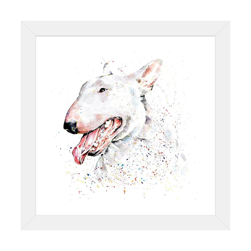 Bull terrier blanc par Edwatercolours-impression, Blanc, H 24 po x l 24 po x p 1 po, Papier encadré blanc