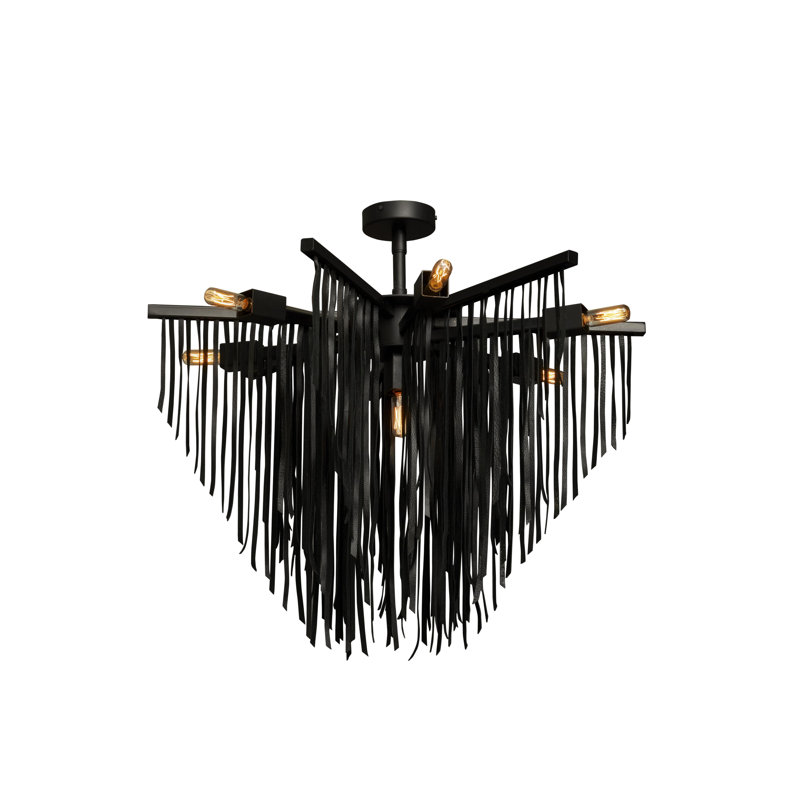 Small Leather Fringe Chandelier, Black