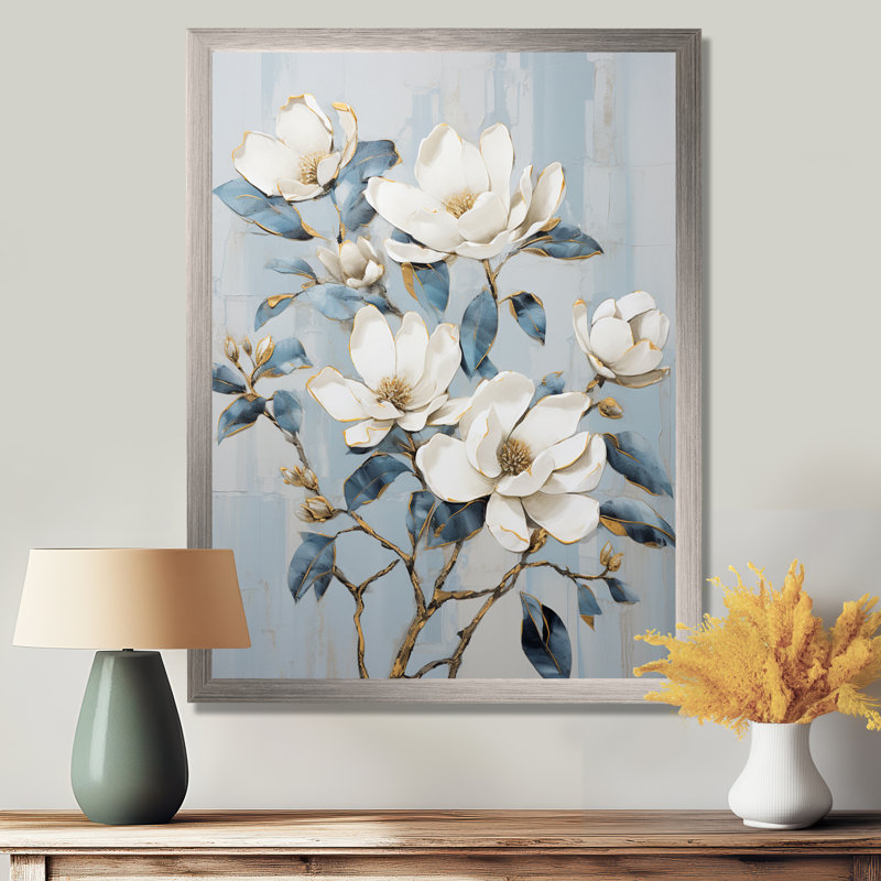 Minimalisme blanc et bleu Magnolias Florescence I - Magnolias, impressions encadrées, H 20 po x l 12 po x P 1 po