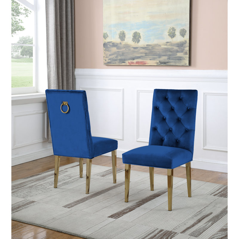 Carnahan Button Tufted Parsons Chair, Gold, Navy Blue