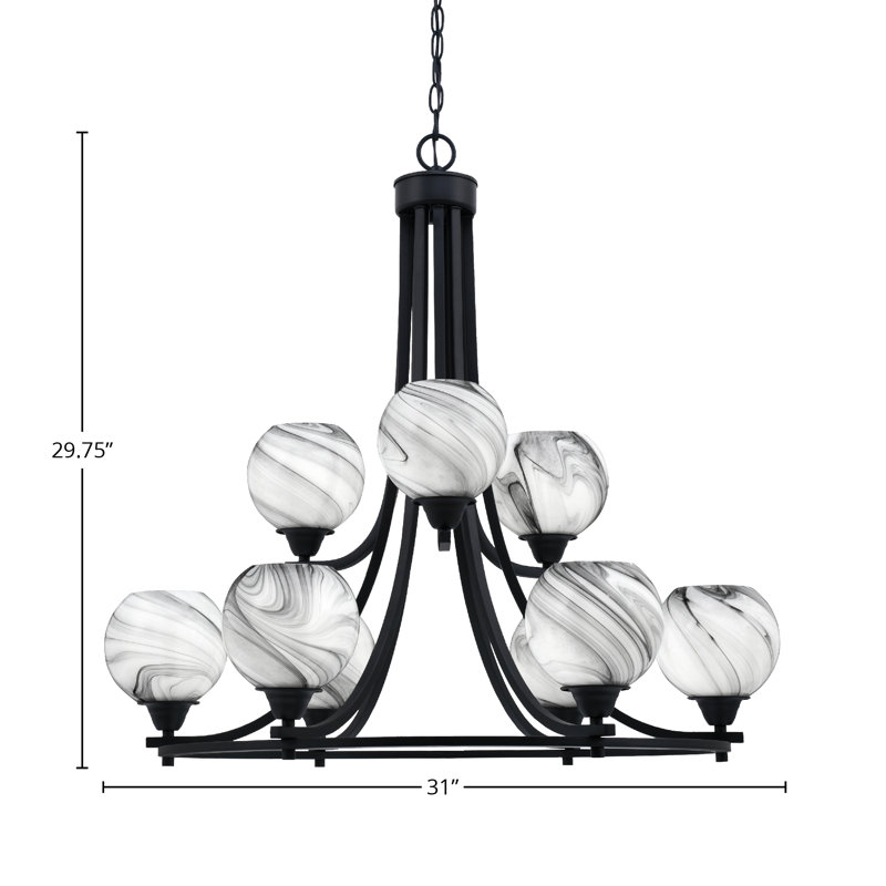 Paramount 9 Light Uplight Chandelier, Gray/White