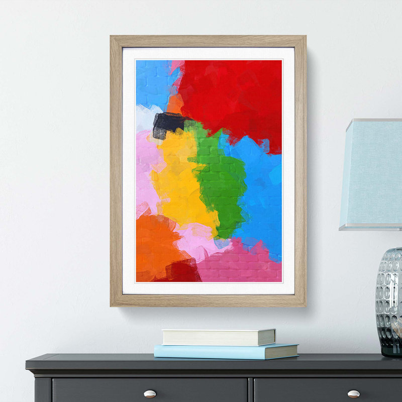 Blocks of Colour in Abstract - Picture Frame Painting Print, 36cm H x 27cm W x 2cm D, Oak Framed